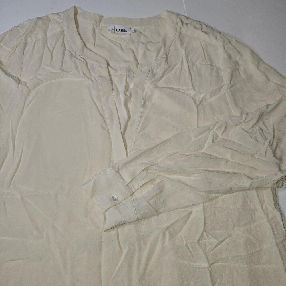R Label Top Women's Large Cream Silk Blouse Lightweight Casual‎ Pullover Popover